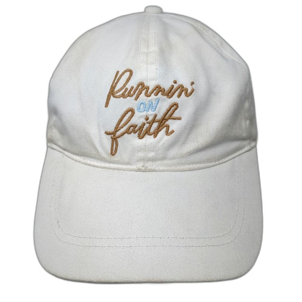Hallmark Baseball Cap White OSFM Runnin On Faith Blue Cross Slideback Cotton Hat